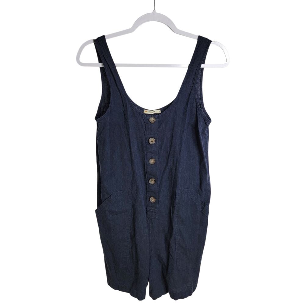 Marine Layer Sydney Romper Navy Blue Hemp Tencel Blend Button Front S Pockets - Picture 3 of 8